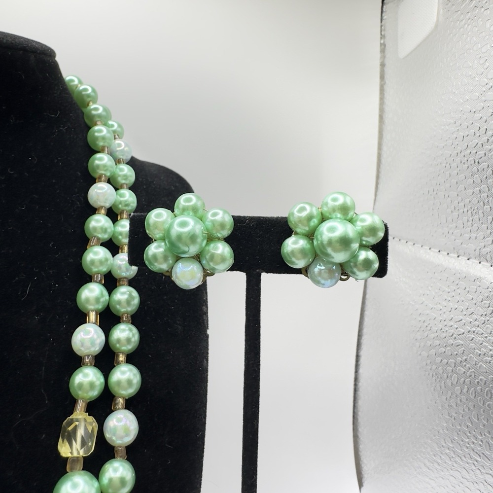 Vintage Japan Double Strand Necklace Clip On Earrings Set 2 18" - Picture 3 of 9